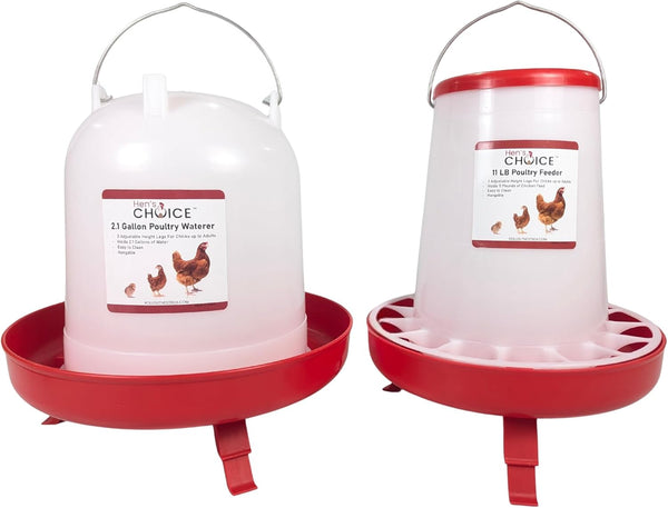Chicken Feeder and Waterer Set, 11 lb Feed Capacity, 2.1 Gallon Water Capacity, Adjustable Height