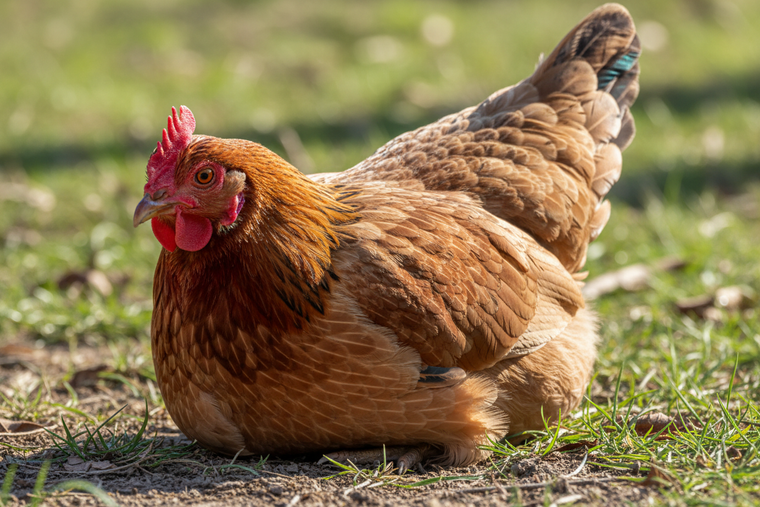 real chicken crouching down